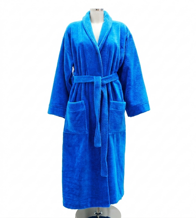 Bademantel blau mit Schalkragen, Velour - 0389