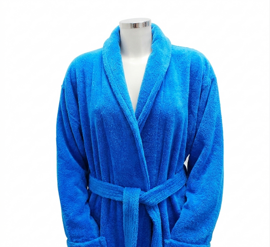 Bademantel blau mit Schalkragen, Velour - 0389