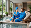 Bademantel blau mit Schalkragen, Velour - 0389