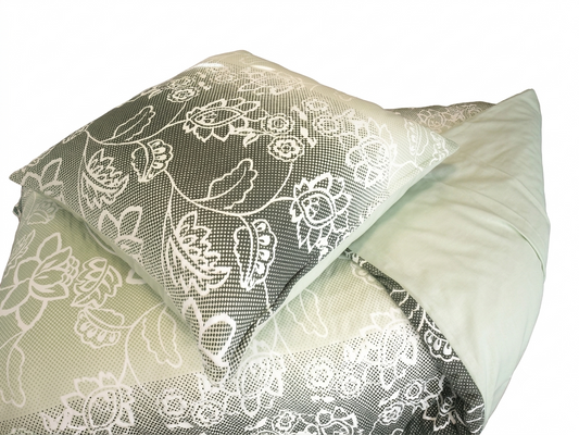 Renforcé - Bettwäsche Objekt 135x200 + 80x80 cm,Hotelverschluß Blume grau/grün Wende  3133