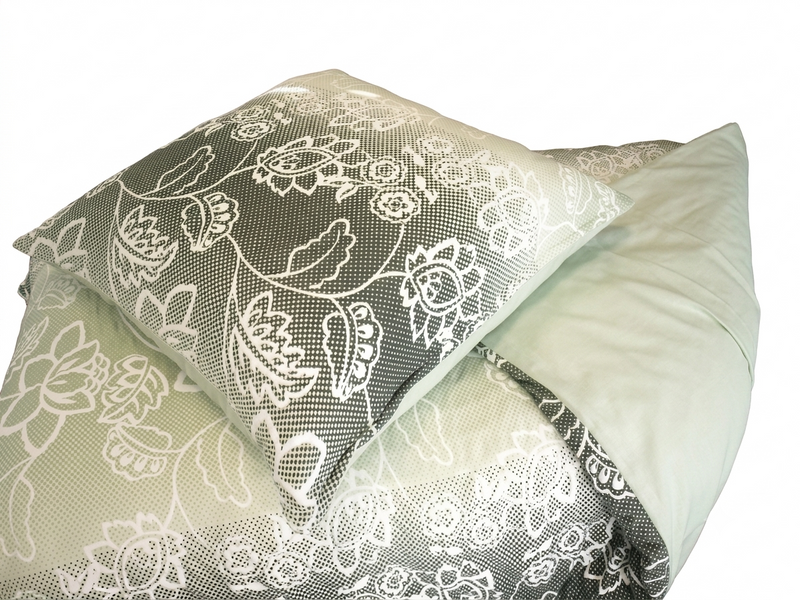 Renforcé - Bettwäsche Objekt 135x200 + 80x80 cm,Hotelverschluß Blume grau/grün Wende  3133