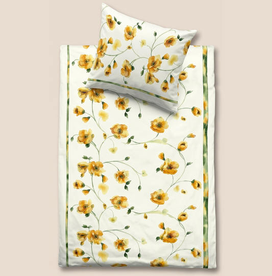 Renforcé - Bettwäsche Objekt 135x200 + 80x80 cm,Hotelverschluß Blume-gelb 3133