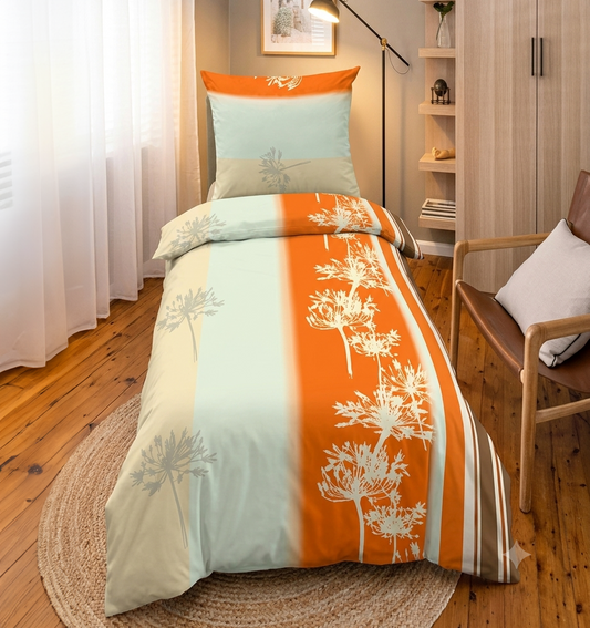 Renforcé - Bettwäsche Objekt 135x200 + 80x80 cm,Hotelverschluß Pusteblume orange/beige 3133